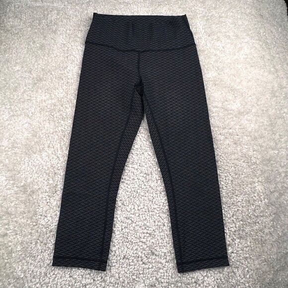 Lululemon Wunder Under High Rise Crop Legging Black Gray Textured Print - Picture 1 of 8